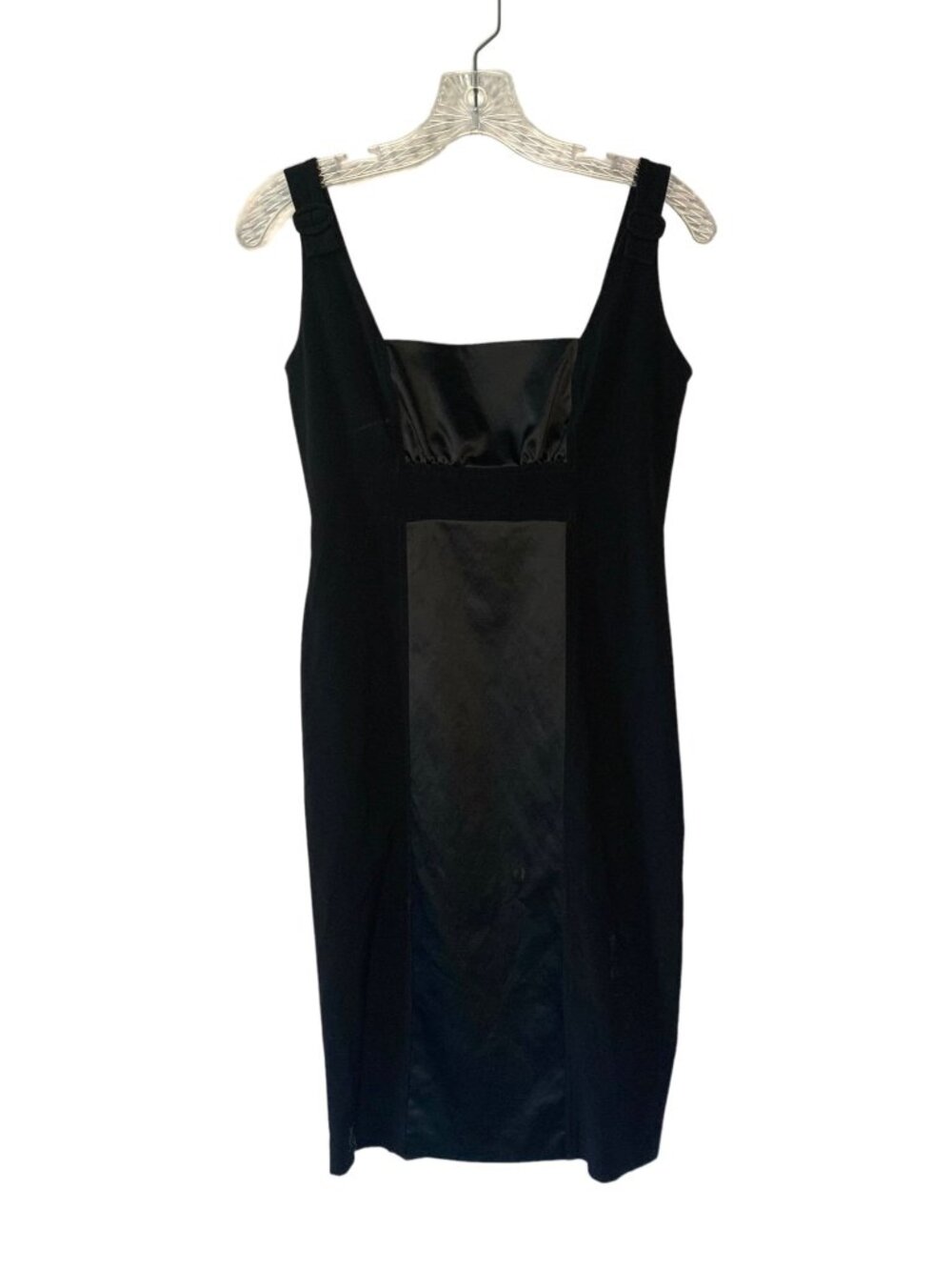 NINE WEST Black Sleeveless Square Neck Knit/Satin Midi Bodycon Dress NWT Size 4